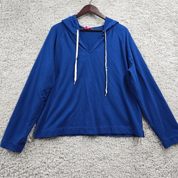 Lilly Pulitzer Kiawah Cropped Hoodie Womens XXL Blue Long Sleeve Soft Pullover - Picture 1 of 12